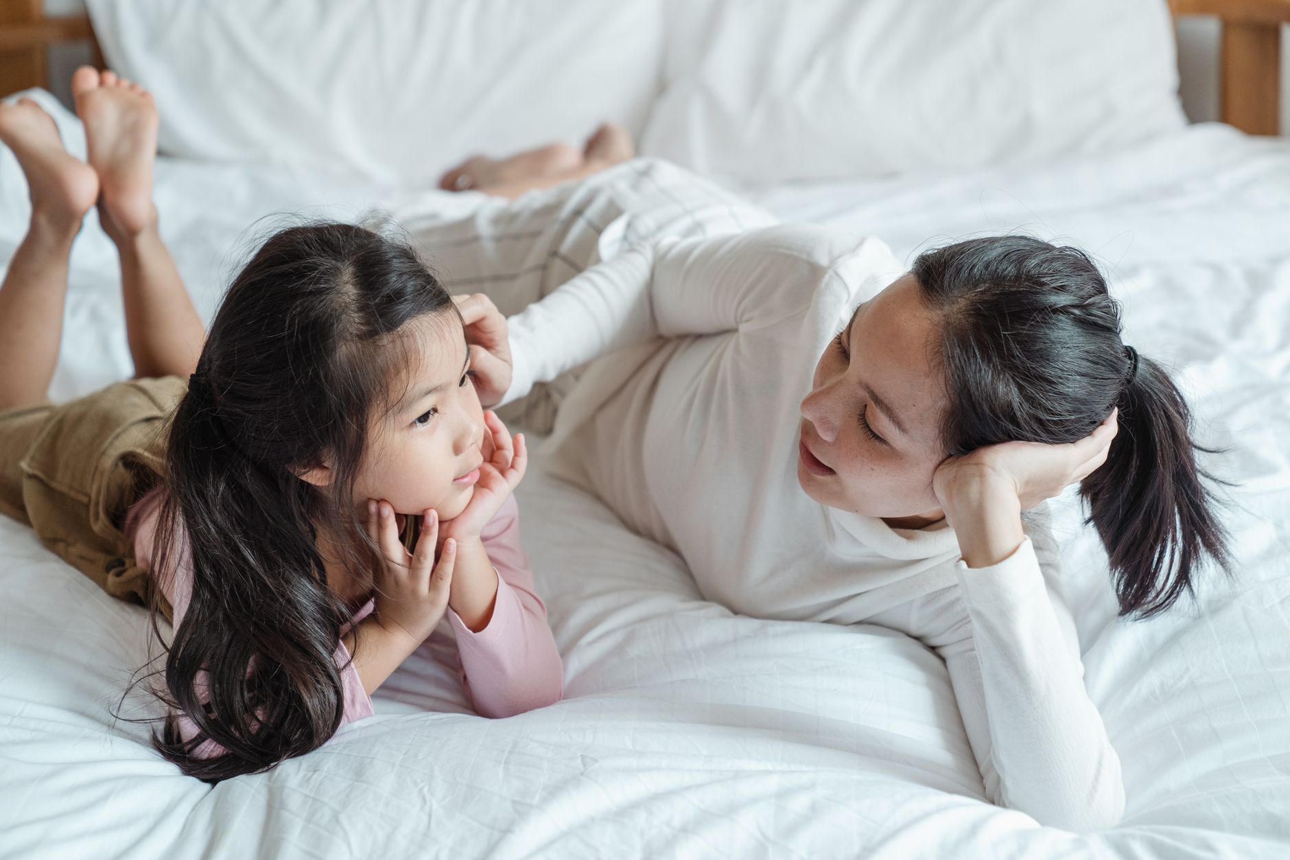 Parent and child talking together, connected moment