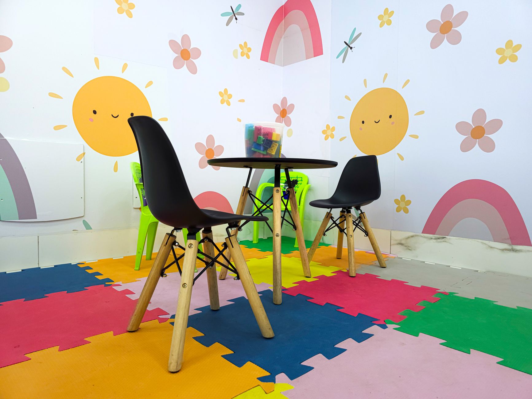 Colourful children's sensory room with soft lighting